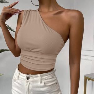 One shoulder ribbed knit top Size US 6/Medium